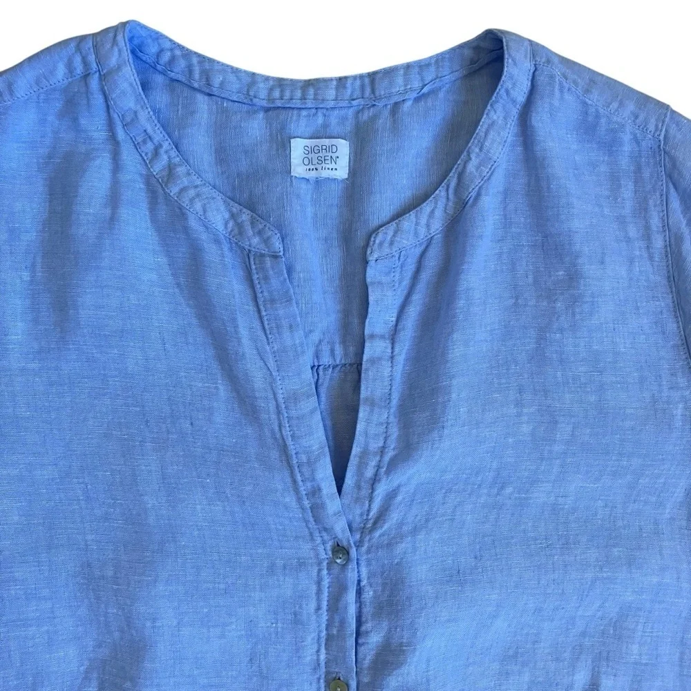 Sigrid Olsen Sky Blue Linen Button Up Pocketed Tunic Shirt Lagenlook Resort XXL - Picture 3 of 16